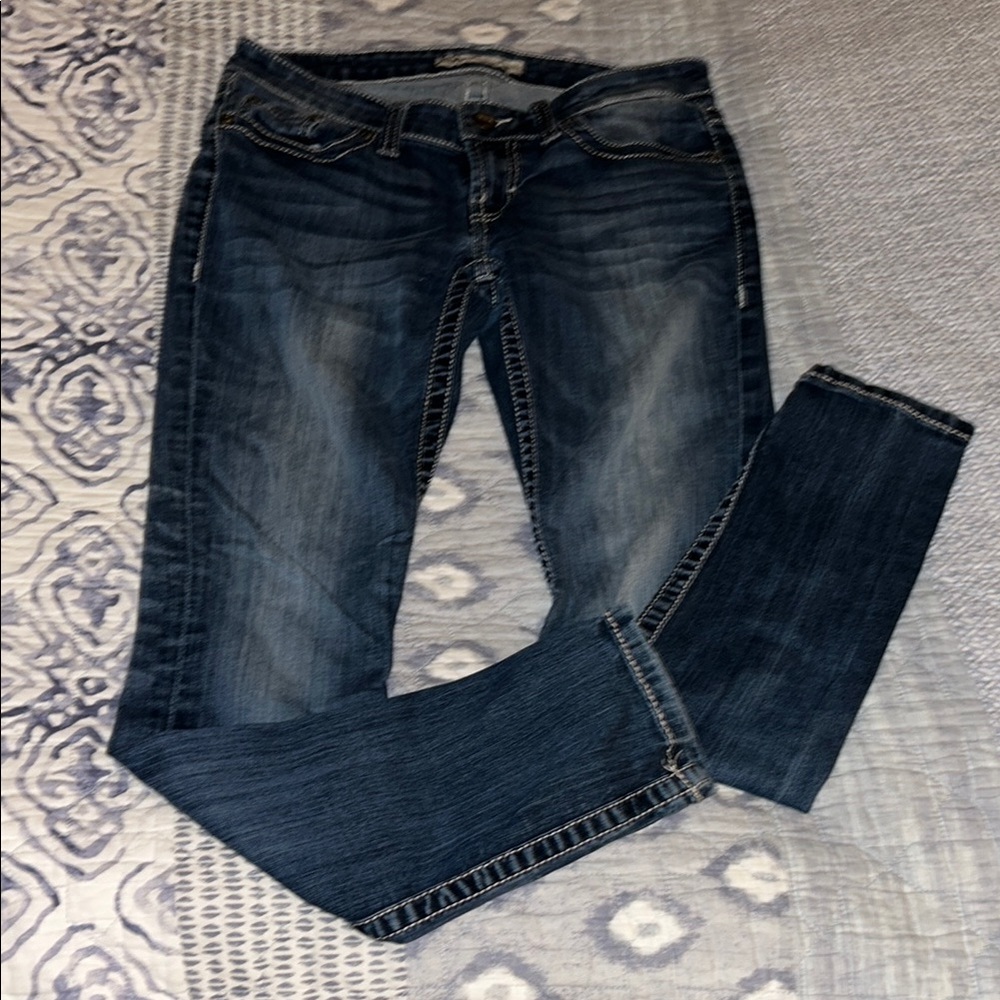 BKE Blue Skinny Jeans with Vintage Wash